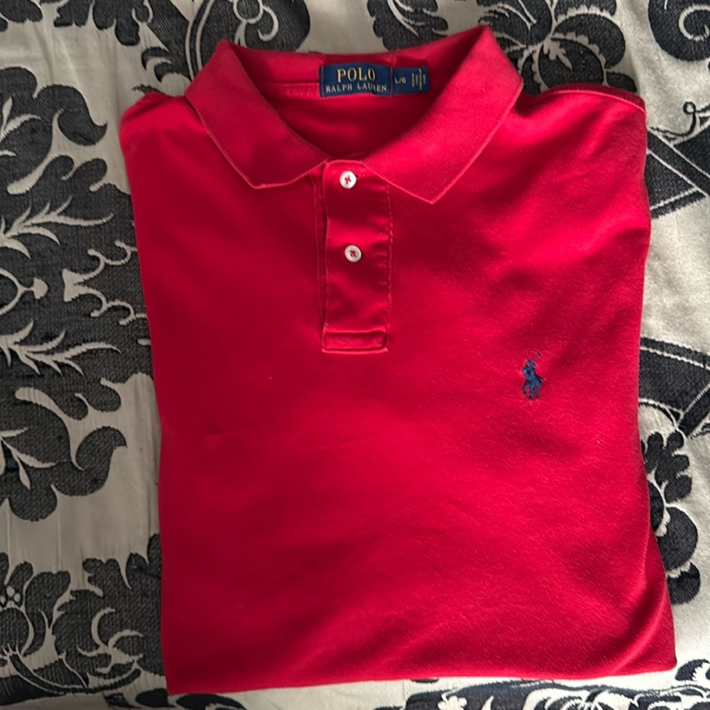 Polo Ralph Lauren Red Polo w/ Blue Logo - L